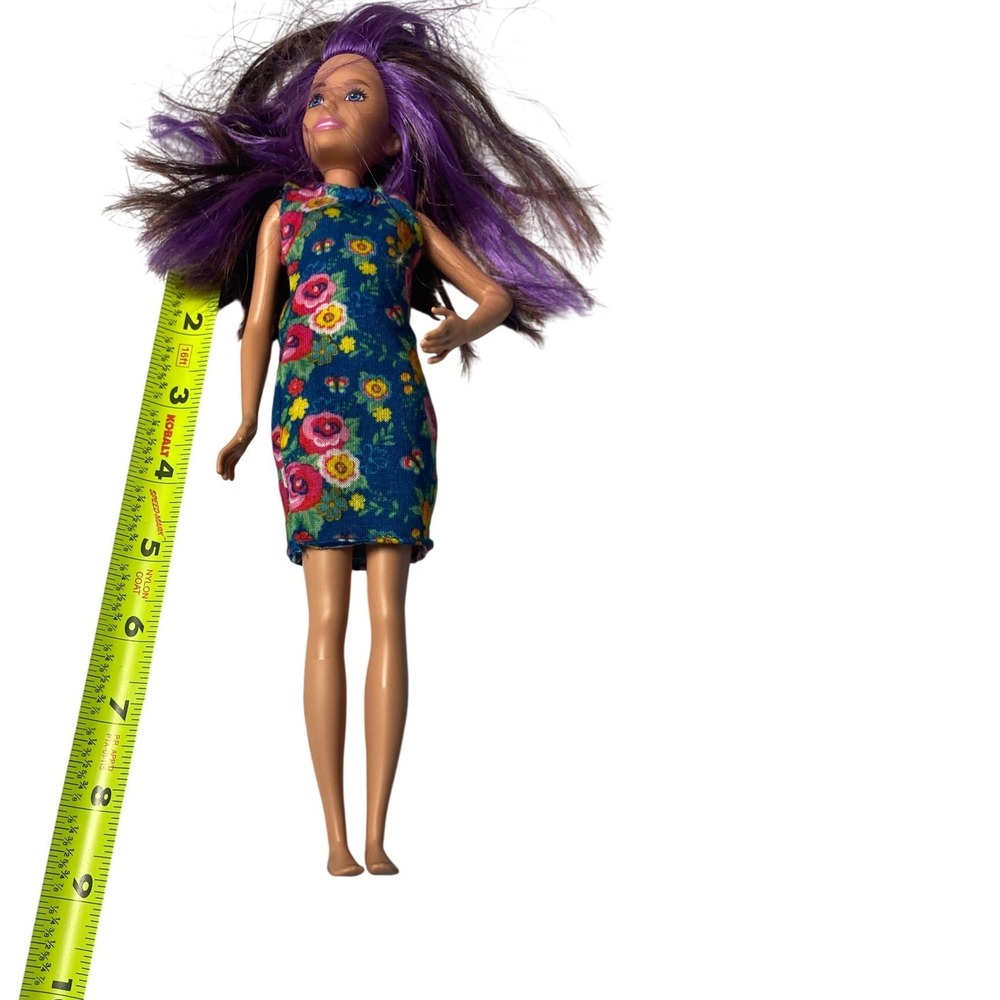 Mattel‎ Barbie Doll Brown Purple Hair Blue Floral Dress 11.5 Inch Fashion Toy